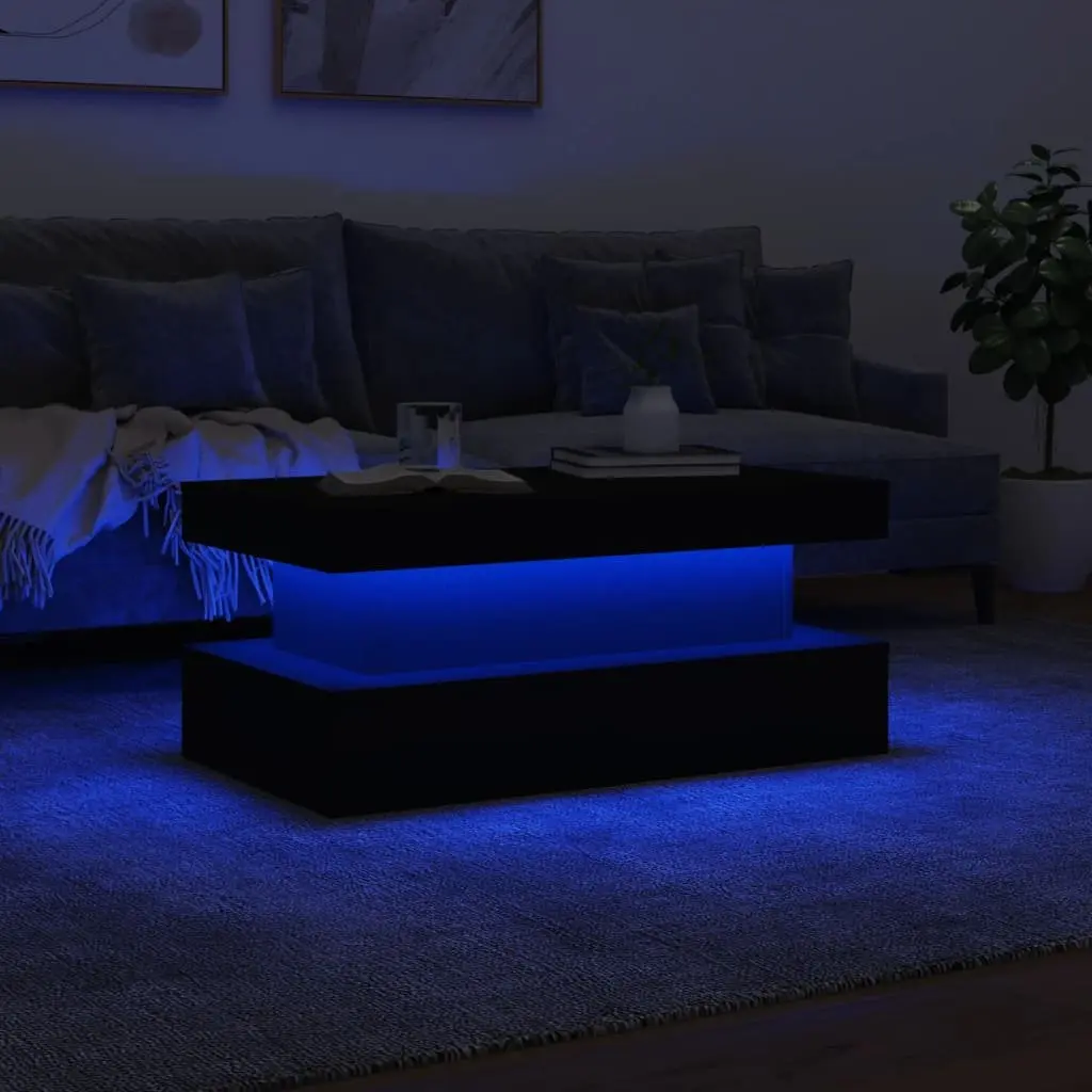 Coffee Table Modern Engineered Wood 90x50x40cm White with RGB LED Lights Living Room Accent Furniture