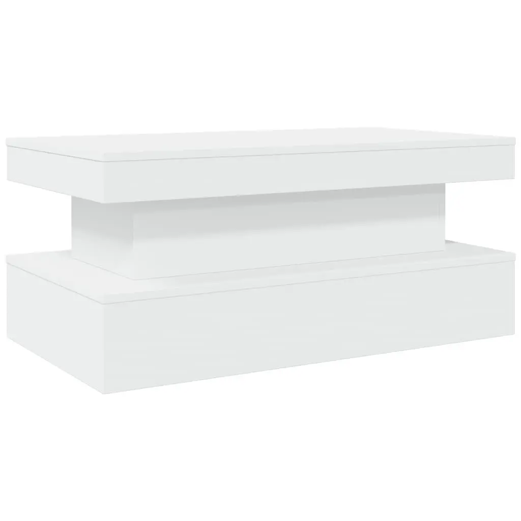 Coffee Table Modern Engineered Wood 90x50x40cm White with RGB LED Lights Living Room Accent Furniture