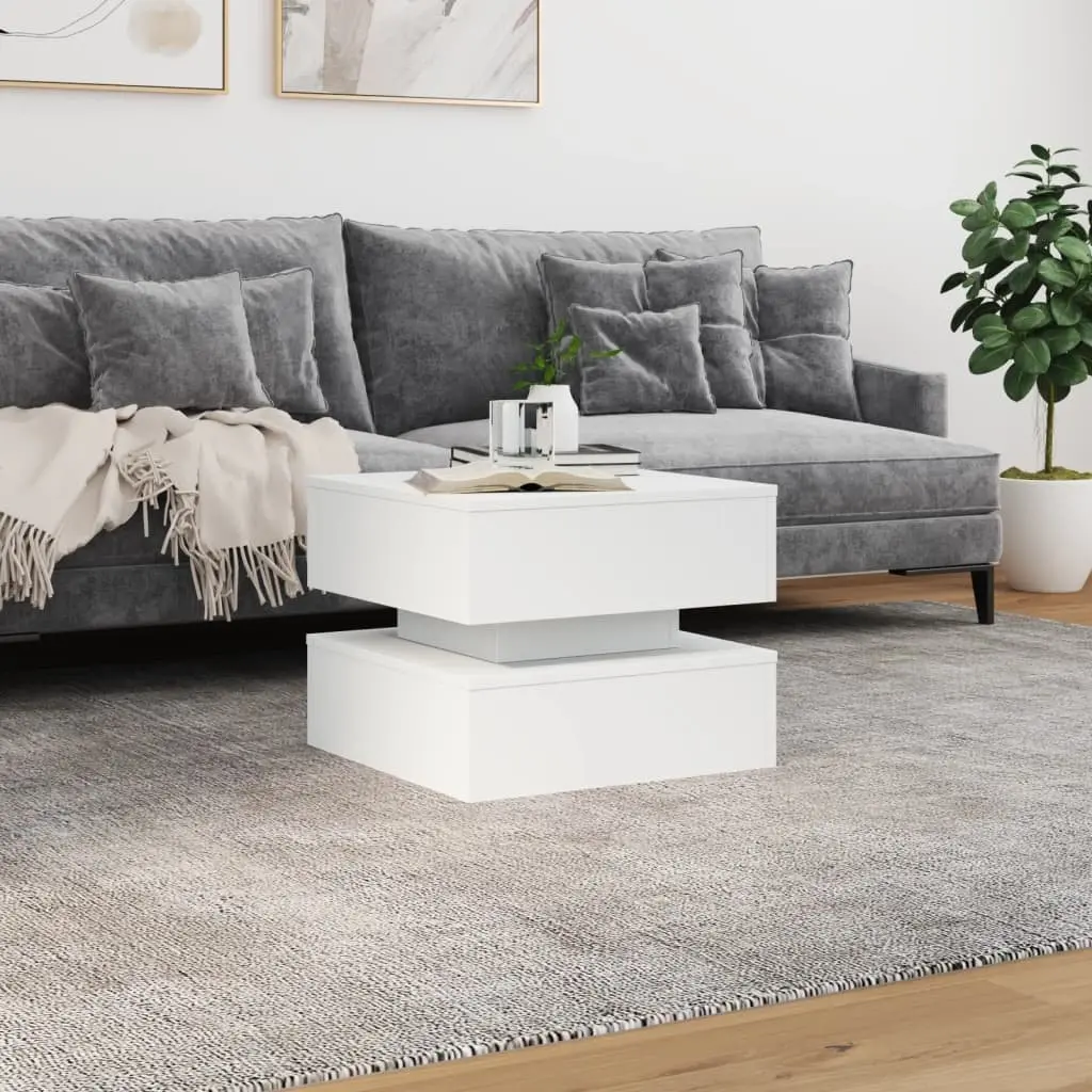 Coffee Table with RGB LED Lights Modern Side Table White Accent Living Room