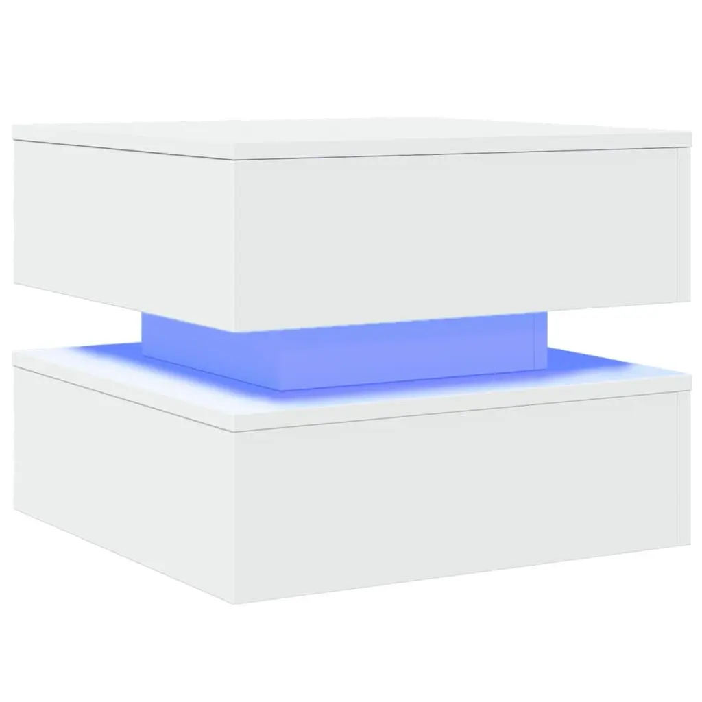 Coffee Table with RGB LED Lights Modern Side Table White Accent Living Room