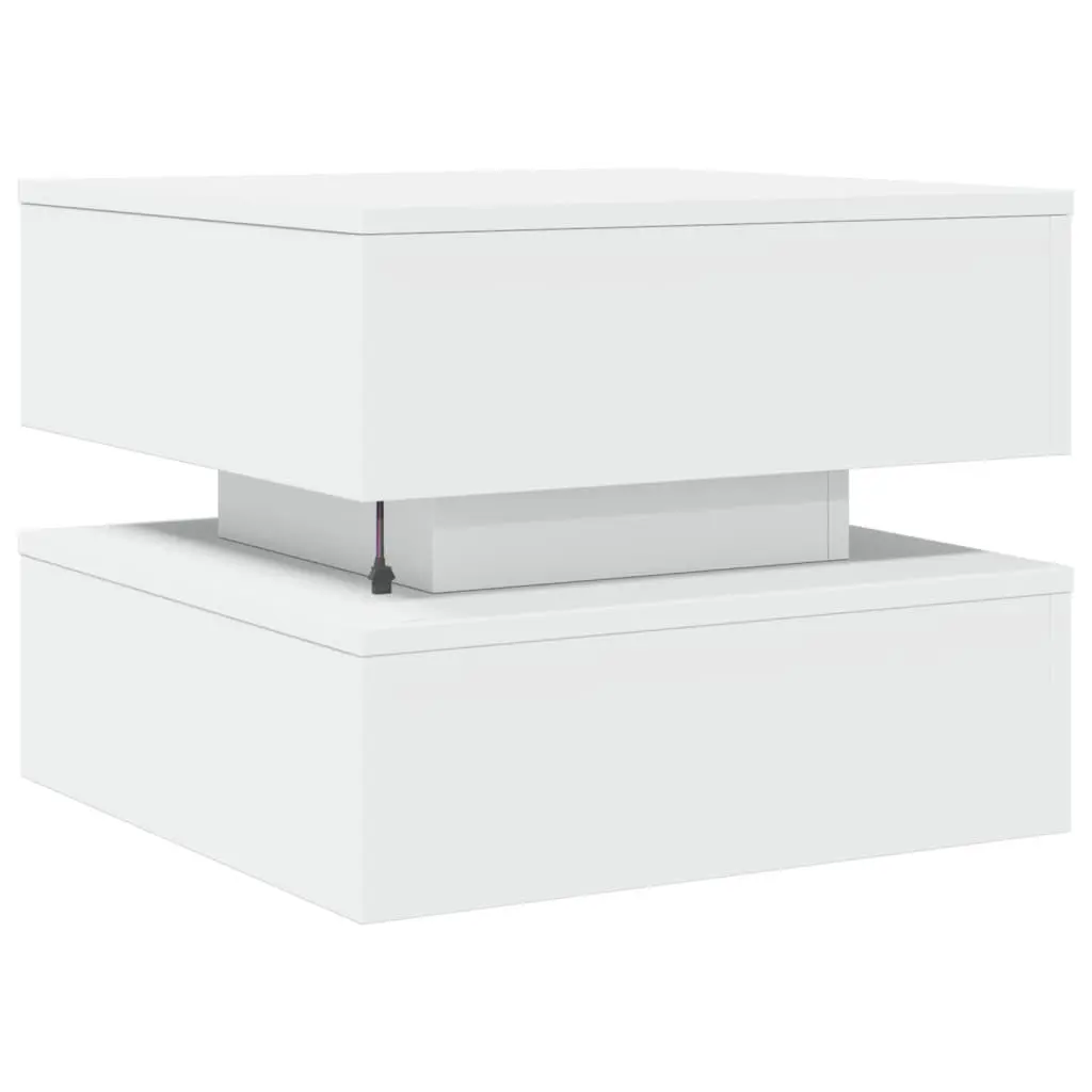 Coffee Table with RGB LED Lights Modern Side Table White Accent Living Room