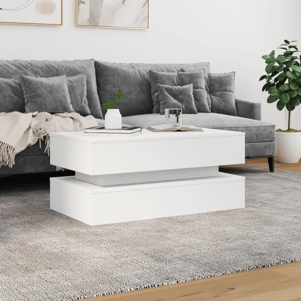 Coffee Table with RGB LED Lights Modern Living Room Accent White 90x50x40cm
