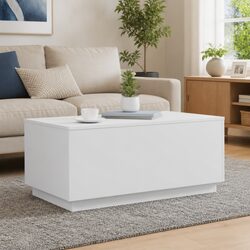 Functional White Coffee Table with Customizable LED Lights