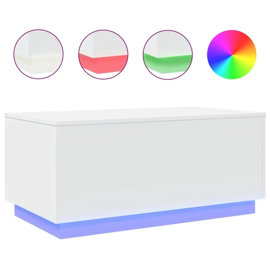 White Coffee Table with Customizable LED Lights