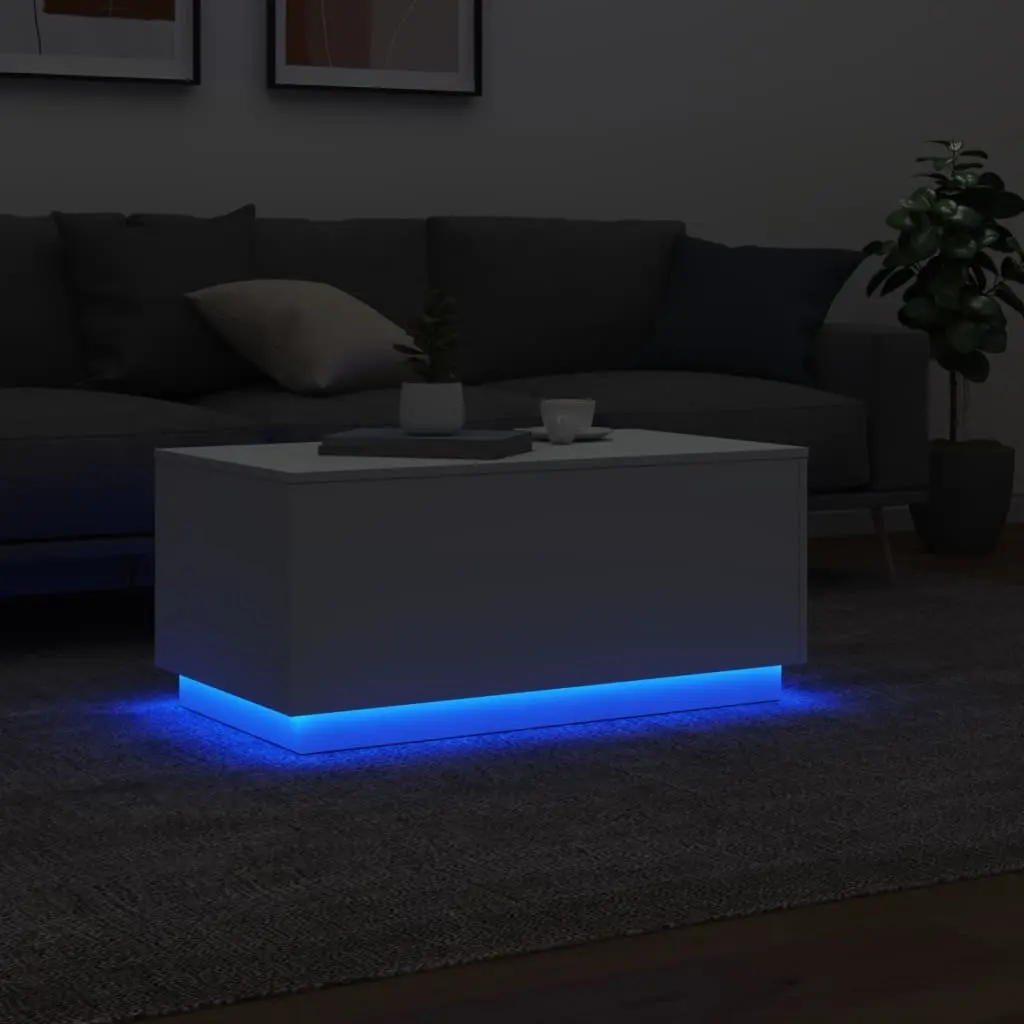 White Coffee Table with Customizable LED Lights