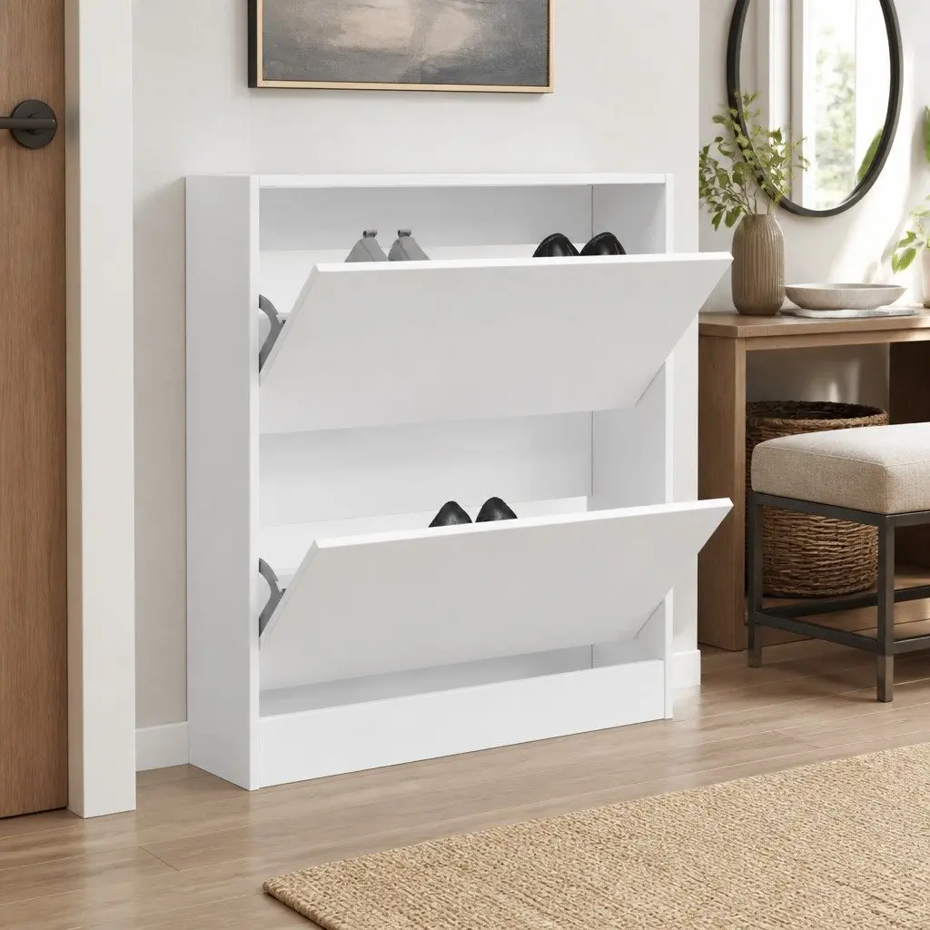 Shoe Cabinet Engineered Wood Compact White 80W x 21D x 87.5H cm