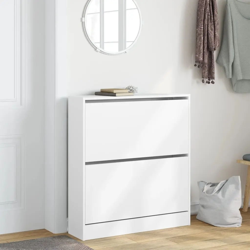 Shoe Cabinet Engineered Wood Compact White 80W x 21D x 87.5H cm
