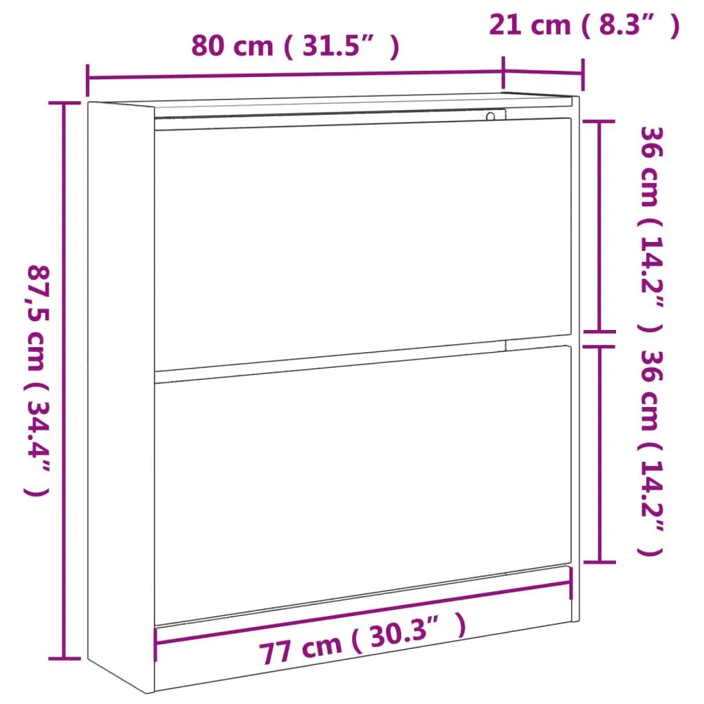 Shoe Cabinet Engineered Wood Compact White 80W x 21D x 87.5H cm