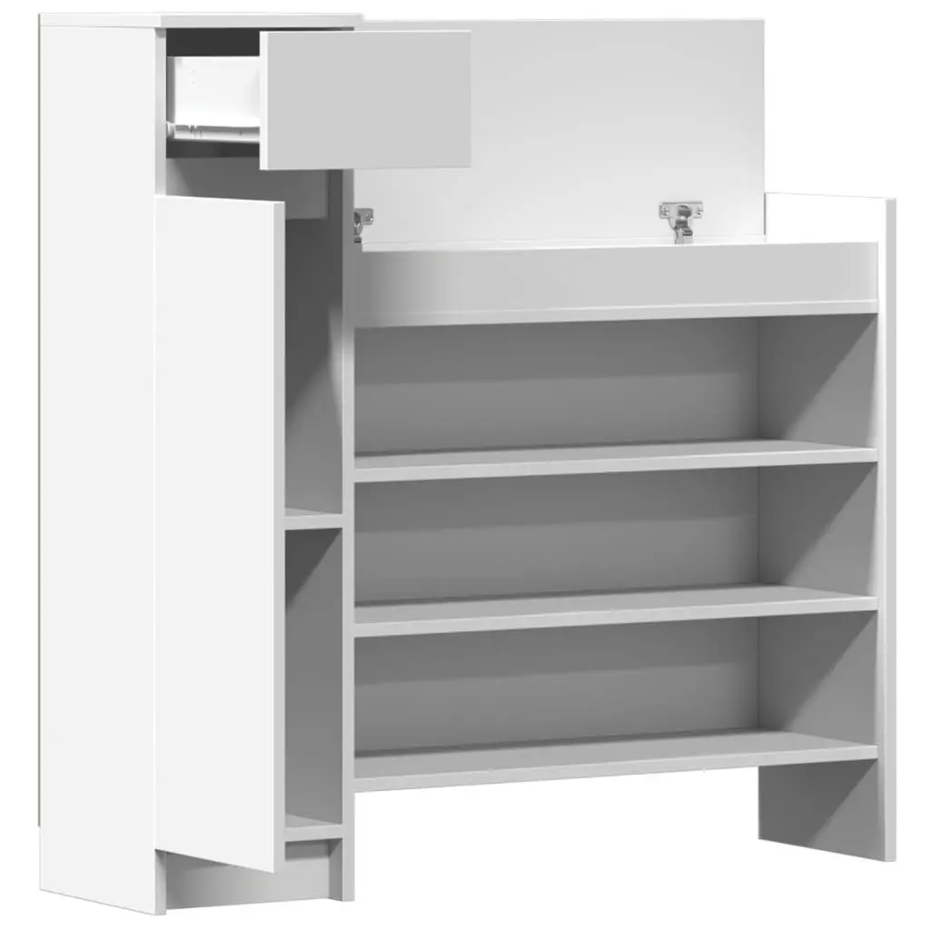 Shoe Organiser Cabinet White Engineered Wood 100.5x28x100cm Storage with Drawer and Shelves for Footwear and Accessories