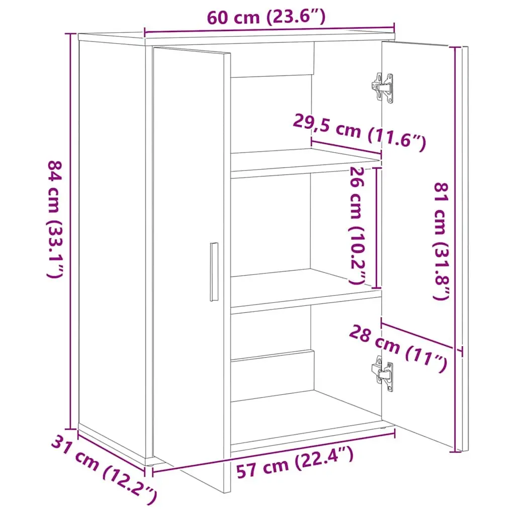 White Engineered Wood Sideboard Storage Cabinet 60x31x84cm Buffet Furniture