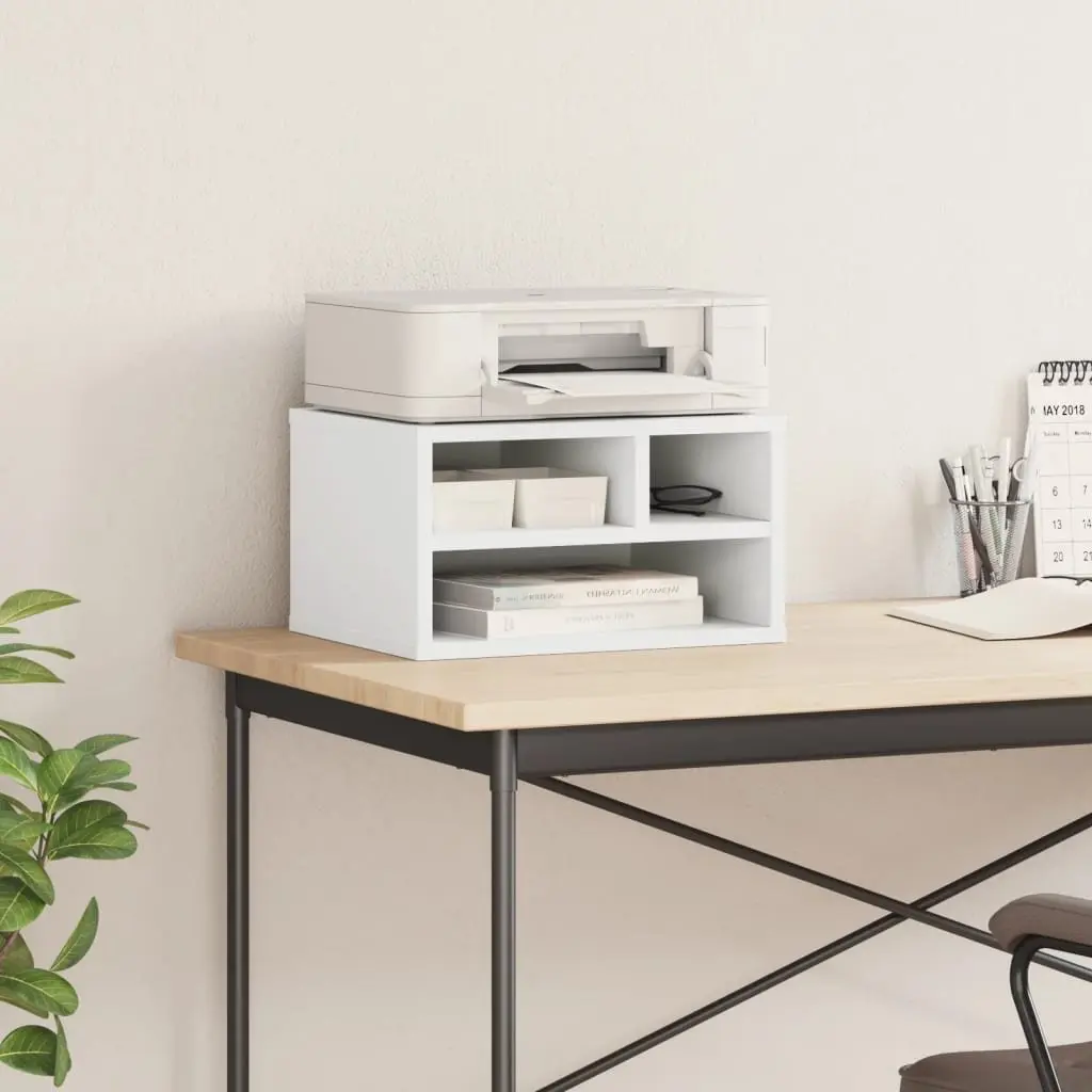 Printer Stand Engineered Wood White Storage Shelf Office Organizer 40x32x22.5cm