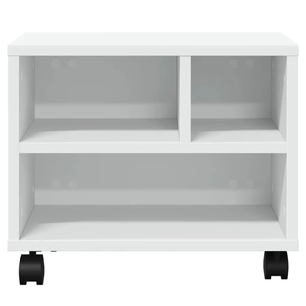 Mobile Office Desk Printer Stand Engineered Wood White Storage Organizer with Wheels 41x32x34.5cm