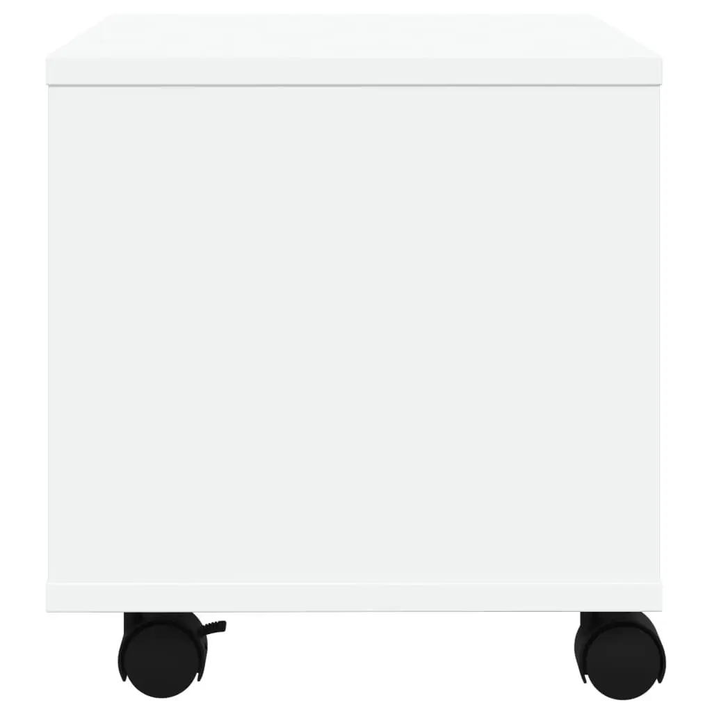 Mobile Office Desk Printer Stand Engineered Wood White Storage Organizer with Wheels 41x32x34.5cm