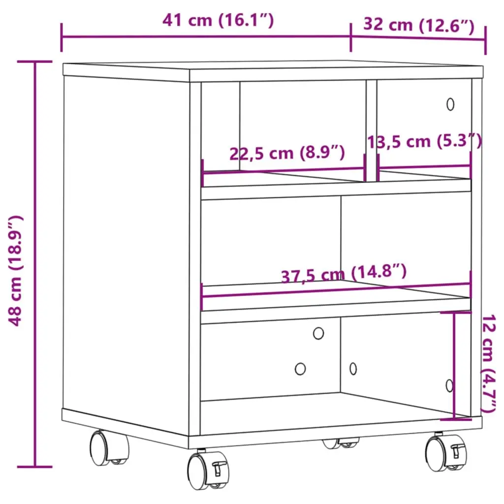 Printer Stand Engineered Wood Mobile Organiser Storage Shelf White 41 x 32 x 48 cm