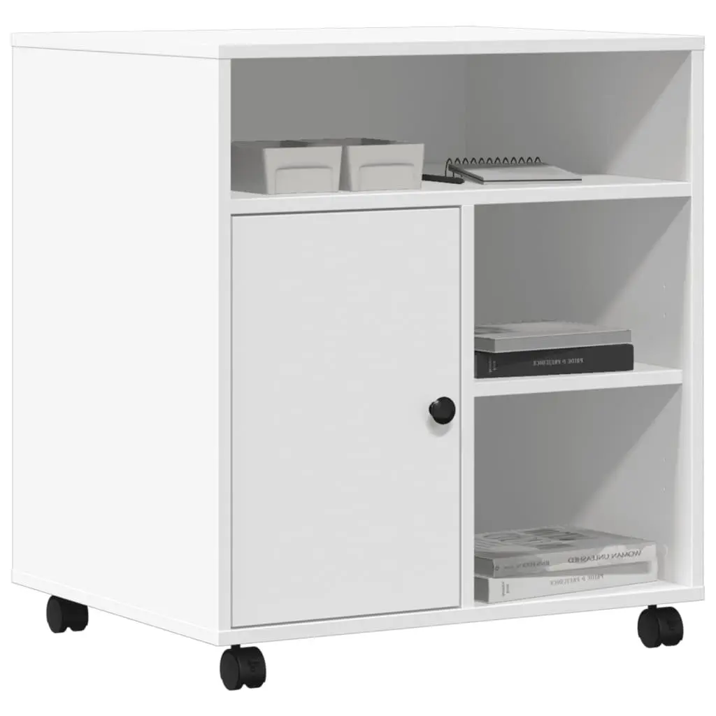 Mobile Cabinet White Printer Stand with Wheels 60x50x67cm Engineered Wood Office Organiser Storage Shelf
