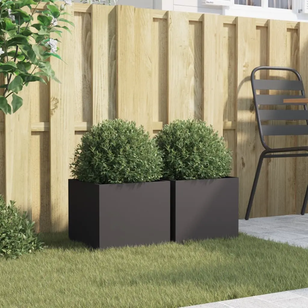 Steel Planters Cold-rolled Steel 32x30x29 cm Black 2 Piece Garden Flower Pot Raised Bed Outdoor