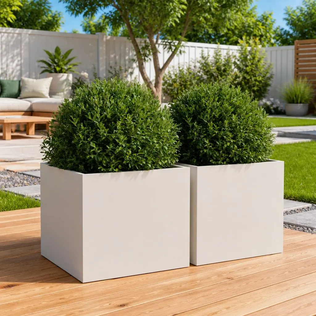 Steel Garden Planters 2 pcs White Outdoor Raised Flower Beds Pots Balcony Decor