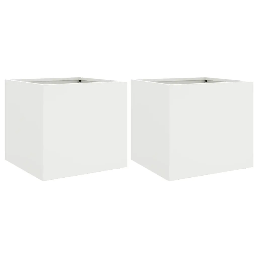 Steel Garden Planters 2 pcs White Outdoor Raised Flower Beds Pots Balcony Decor