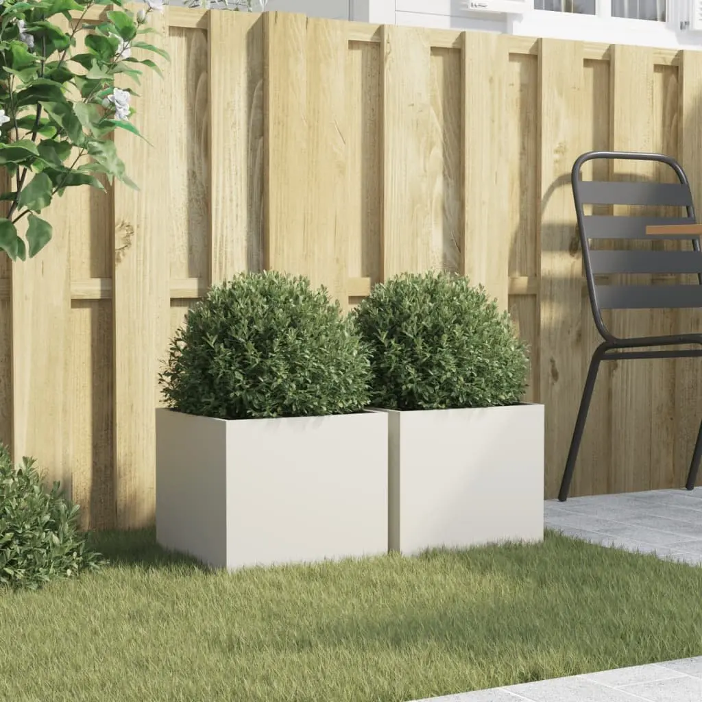 Steel Garden Planters 2 pcs White Outdoor Raised Flower Beds Pots Balcony Decor