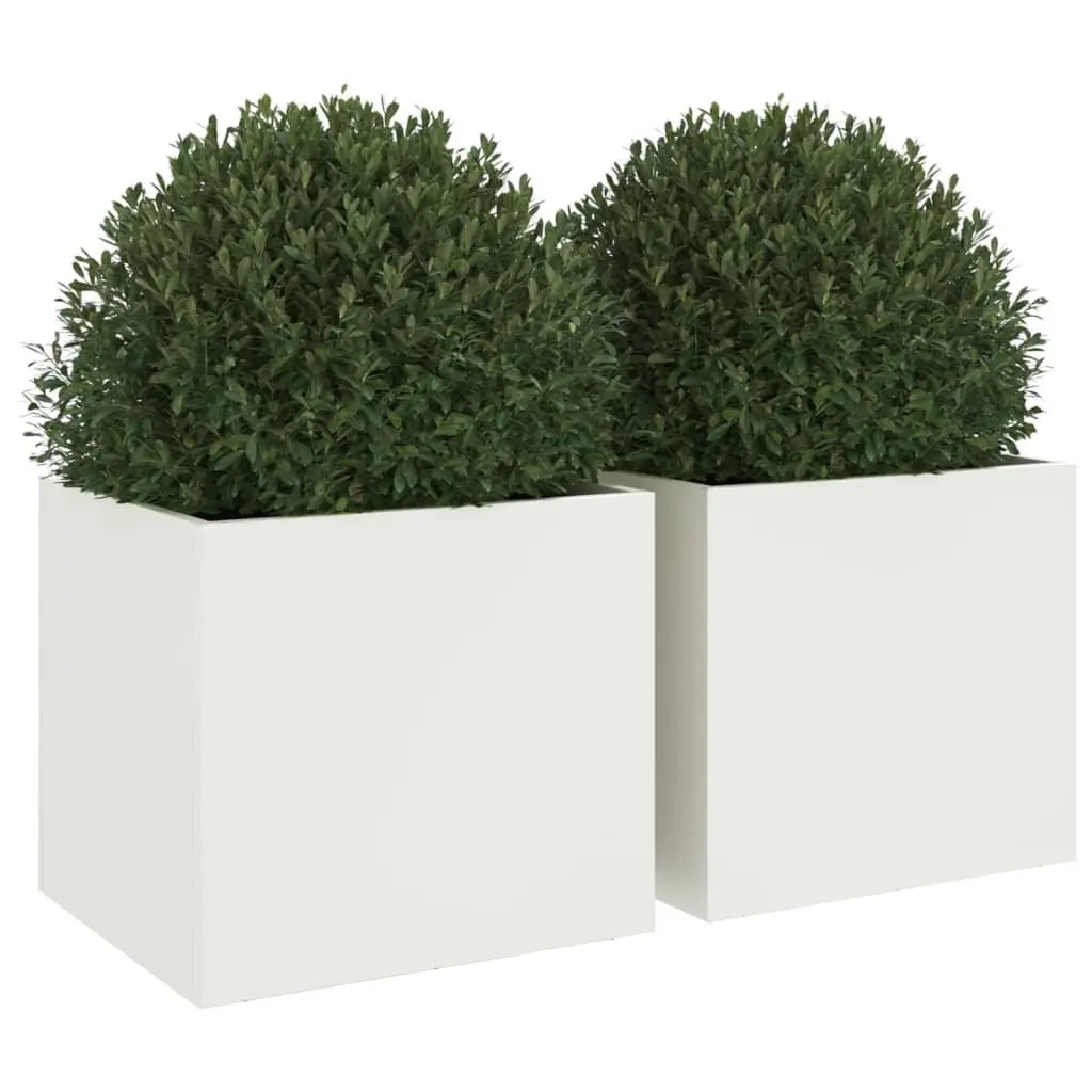 Steel Garden Planters 2 pcs White Outdoor Raised Flower Beds Pots Balcony Decor