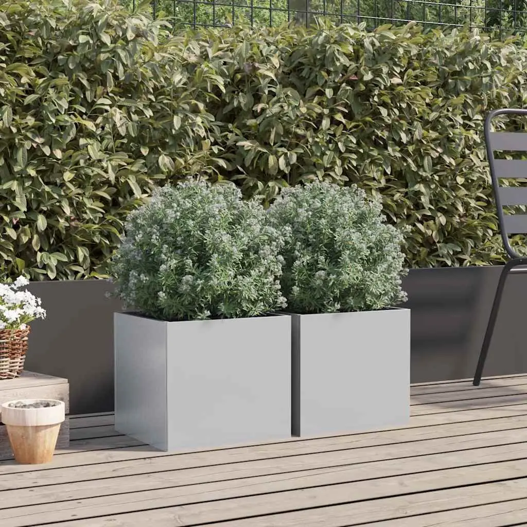 Garden Planters Galvanised Steel 32x30x29 cm Silver 2 Piece