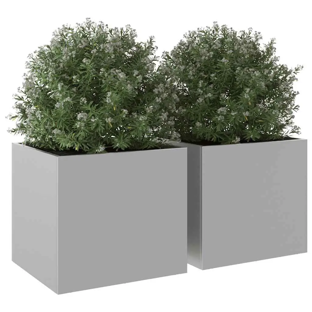 Garden Planters Galvanised Steel 32x30x29 cm Silver 2 Piece