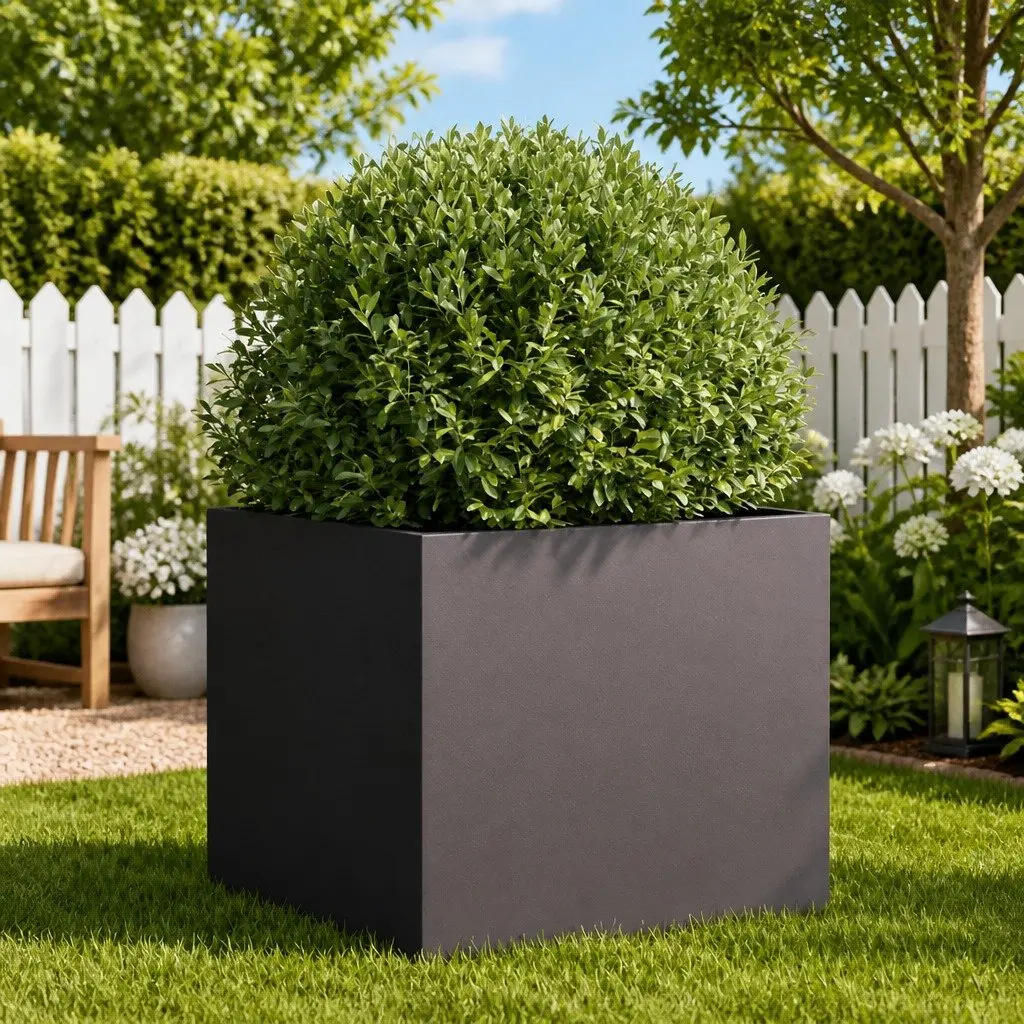 Planter Box Cold-Rolled Steel 42 x 40 x 39 cm Black Garden Flower Pot Outdoor Decorative Container