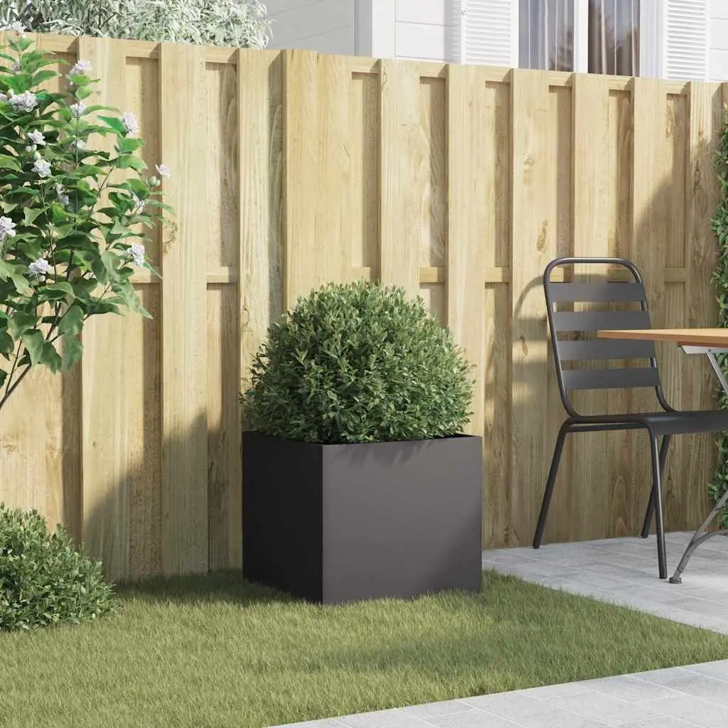 Planter Box Cold-Rolled Steel 42 x 40 x 39 cm Black Garden Flower Pot Outdoor Decorative Container