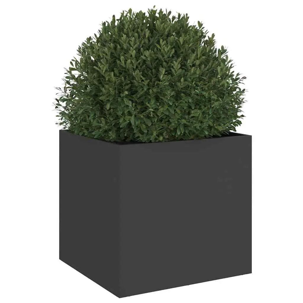 Planter Box Cold-Rolled Steel 42 x 40 x 39 cm Black Garden Flower Pot Outdoor Decorative Container