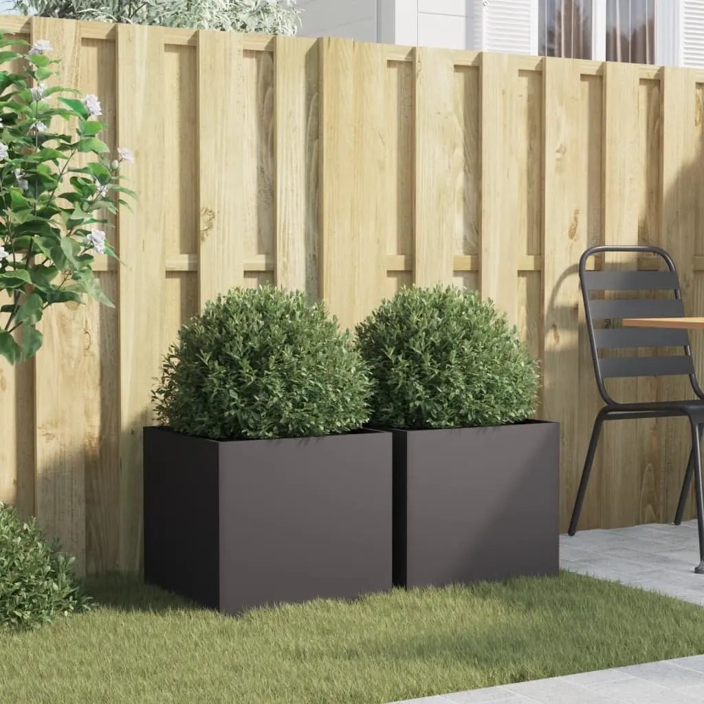 Steel Planters Cold-rolled Steel 42x40x39 cm Black 2 Piece Garden Flower Box