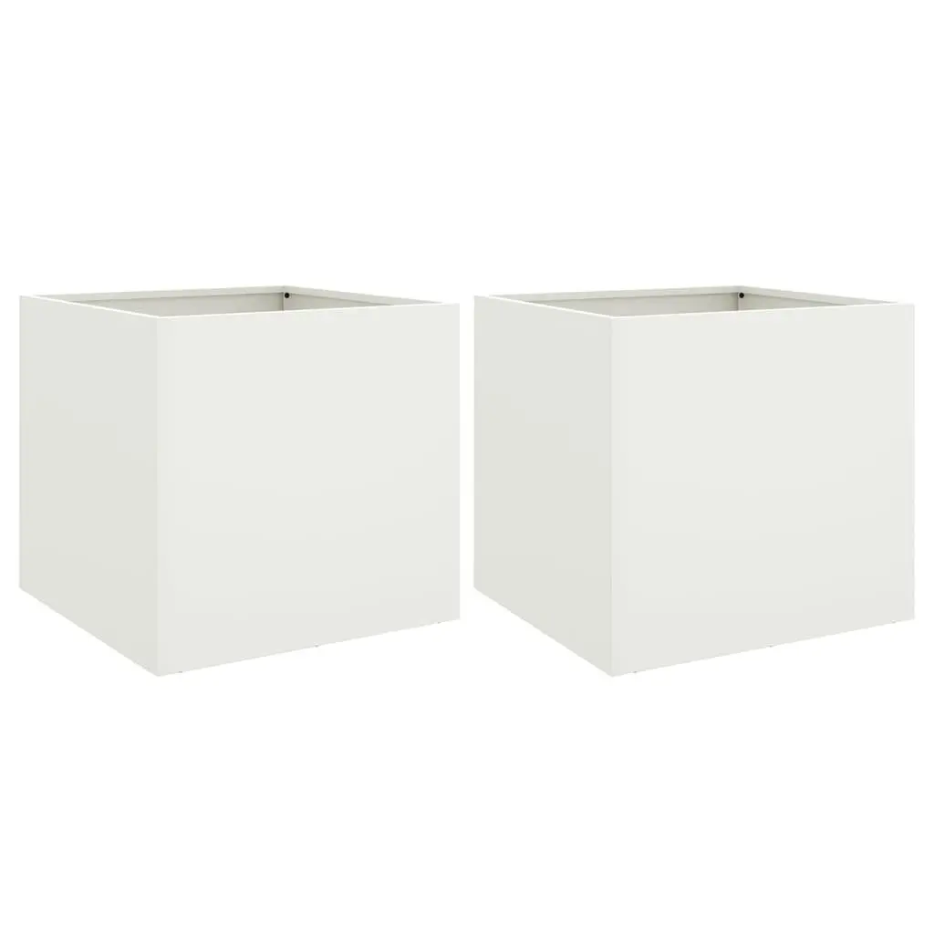 White Steel Garden Planters 2 Piece Cold Rolled Steel Flower Pots Outdoor Raised Beds