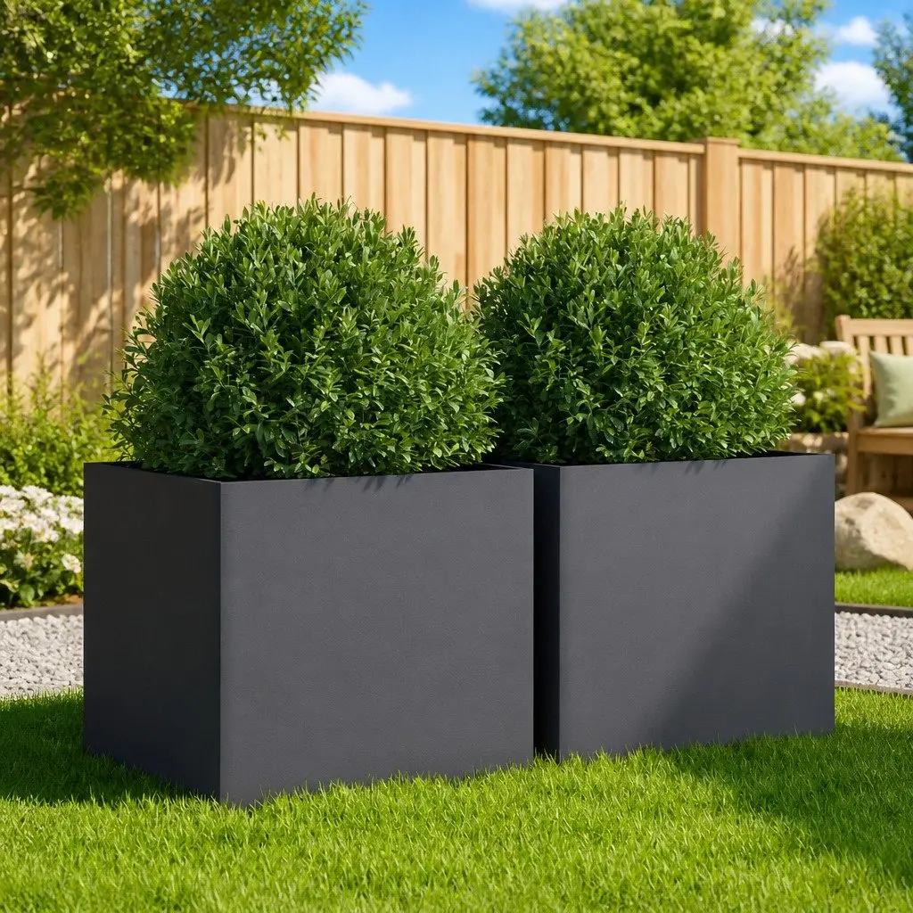 Garden Planter Boxes Anthracite Cold Rolled Steel 42x40x39cm 2 Piece Outdoor Flower Pot