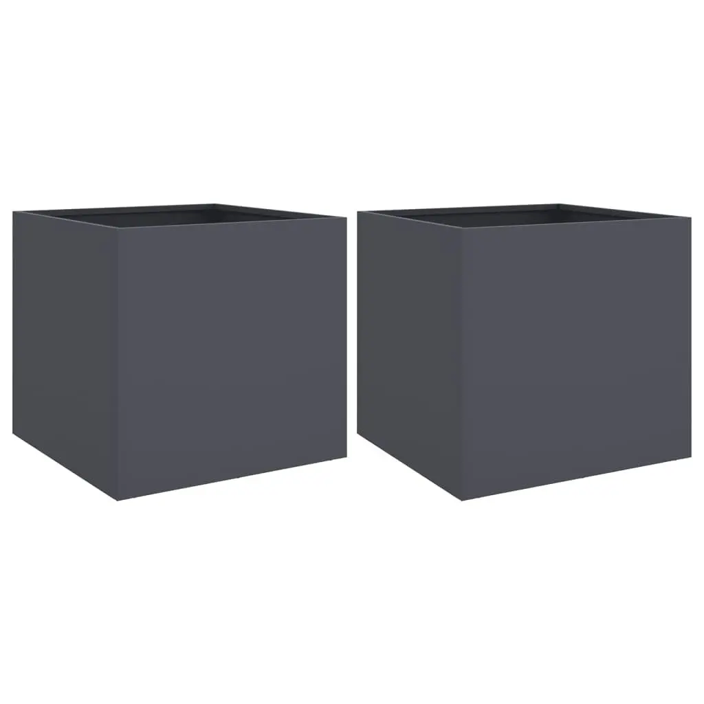 Garden Planter Boxes Anthracite Cold Rolled Steel 42x40x39cm 2 Piece Outdoor Flower Pot