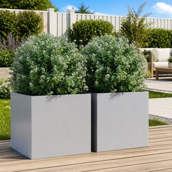 Galvanised Steel Garden Planters 42x40x39cm Silver Outdoor Pots Set of 2