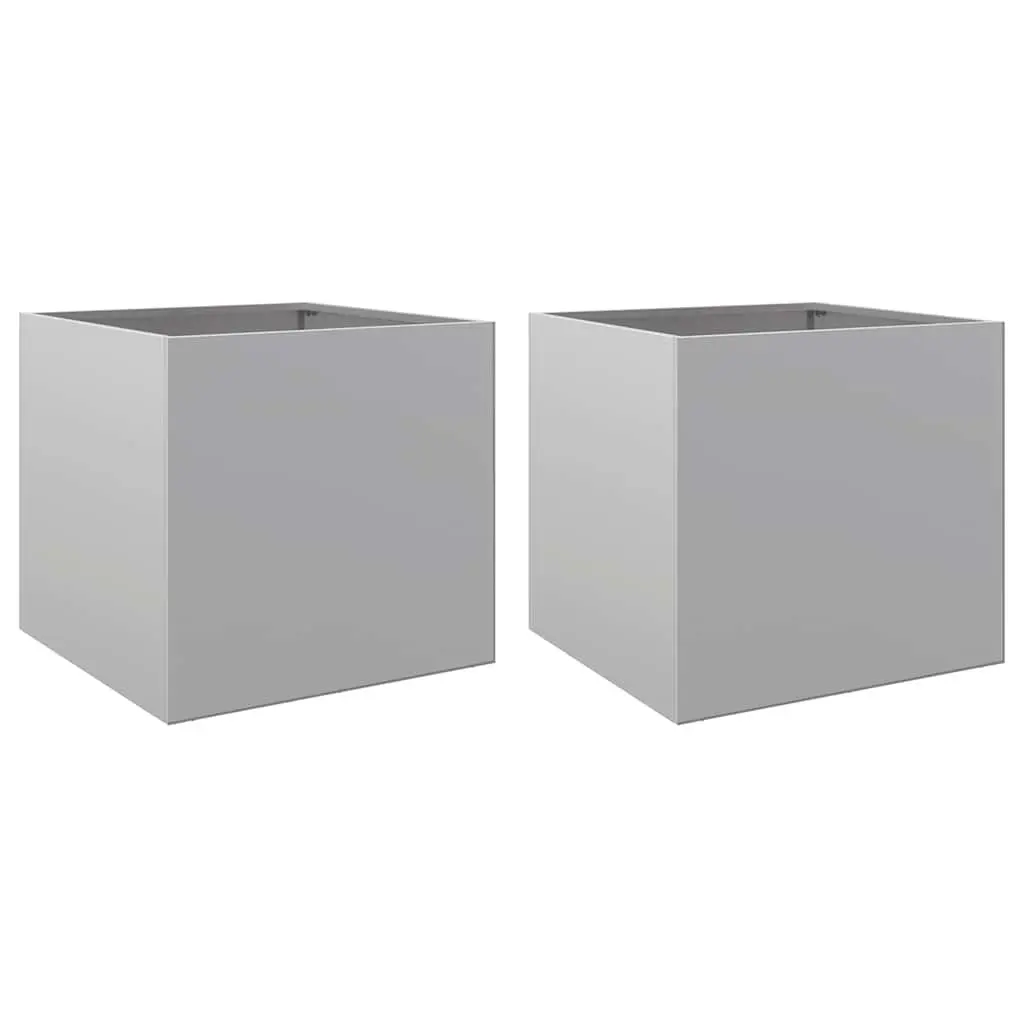 Garden Planters Set of 2 Silver Galvanised Steel Outdoor Pots 42x40x39cm