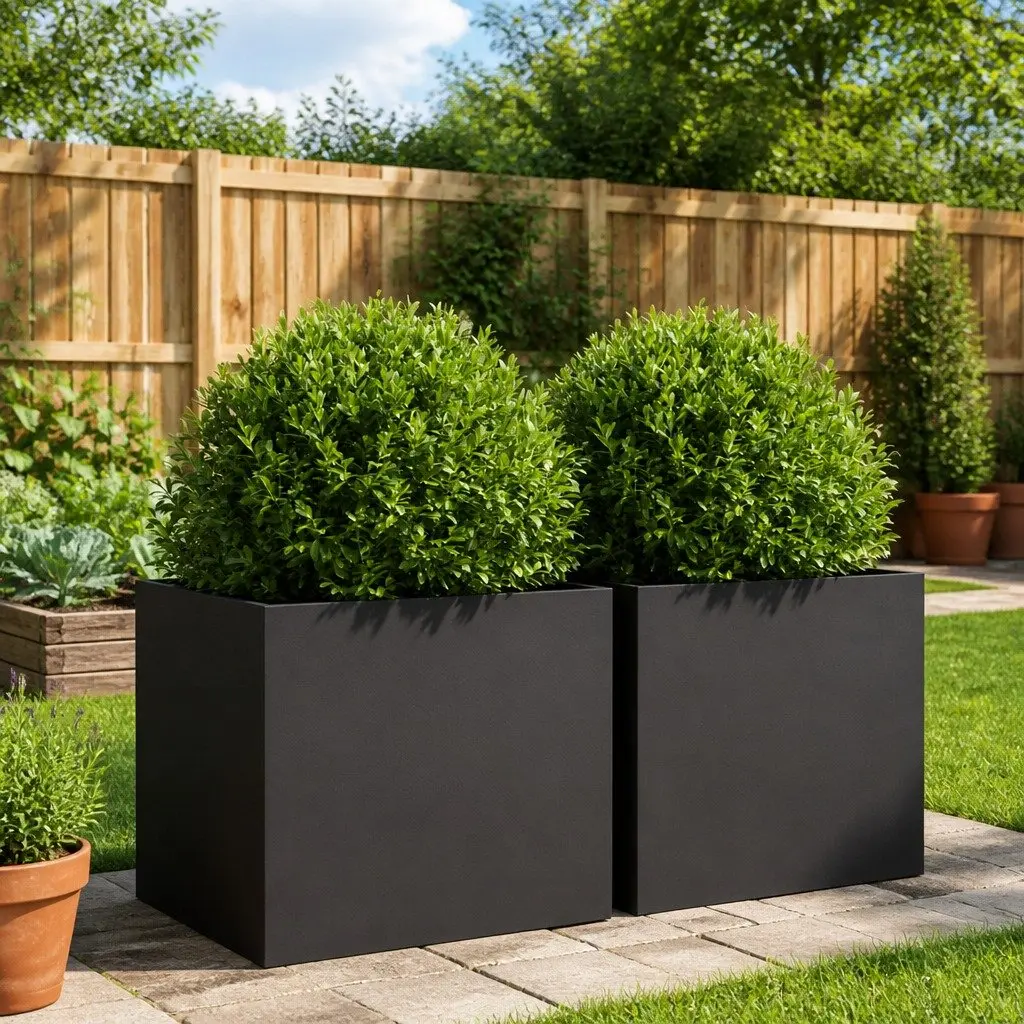 Black Steel Outdoor Flower Box 49x47x46cm Sturdy Frame Planters 2 Piece Garden Decor