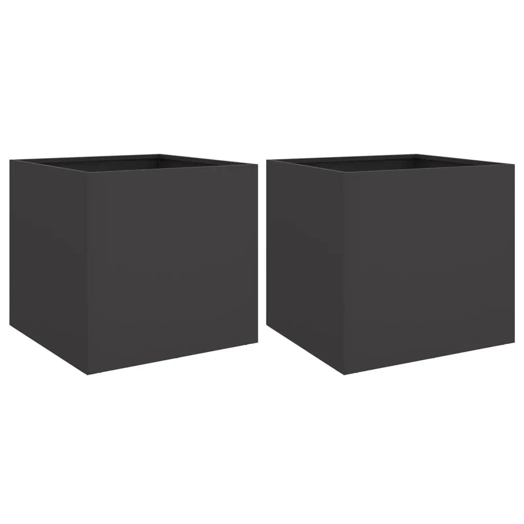 Black Steel Outdoor Flower Box 49x47x46cm Sturdy Frame Planters 2 Piece Garden Decor
