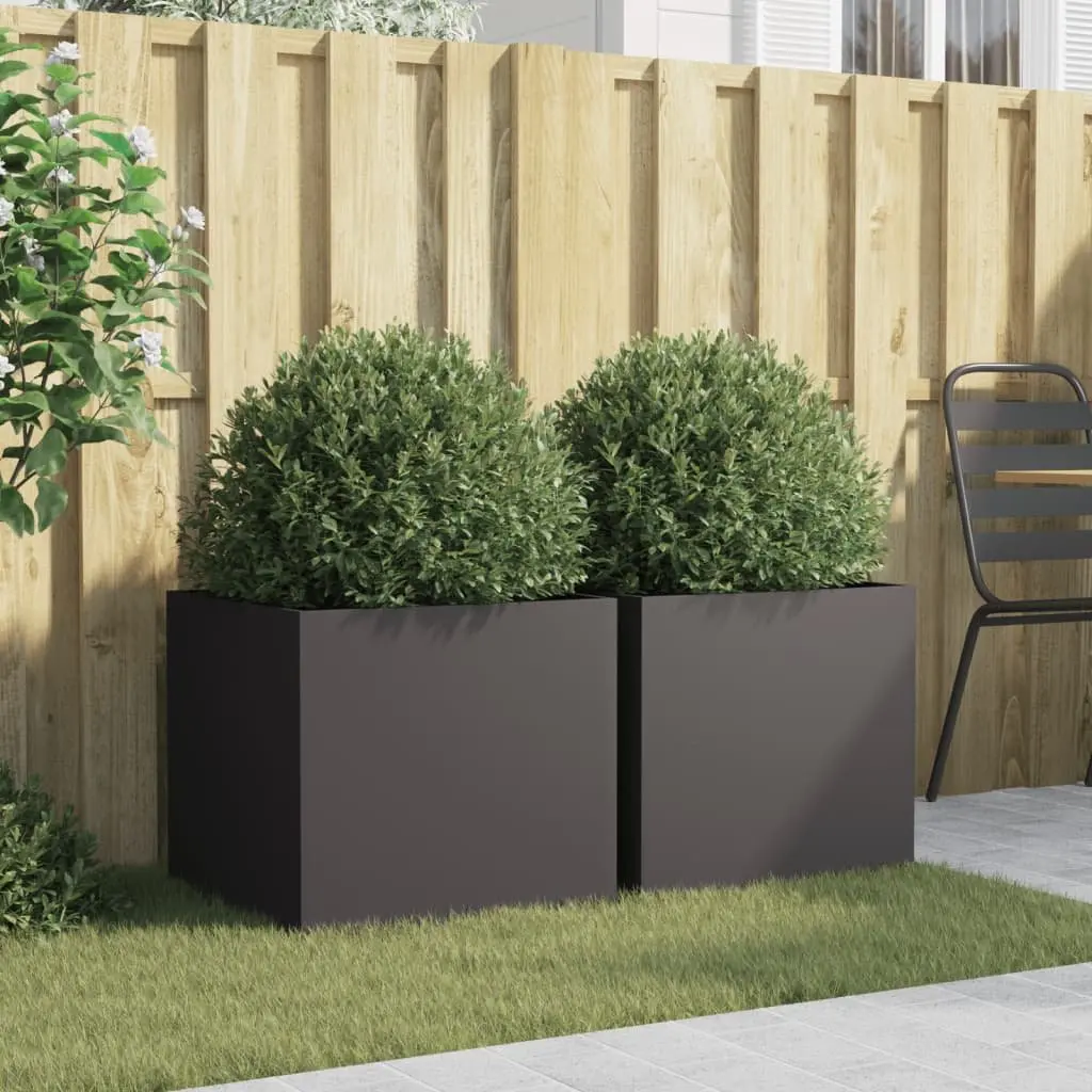 Black Steel Outdoor Flower Box 49x47x46cm Sturdy Frame Planters 2 Piece Garden Decor