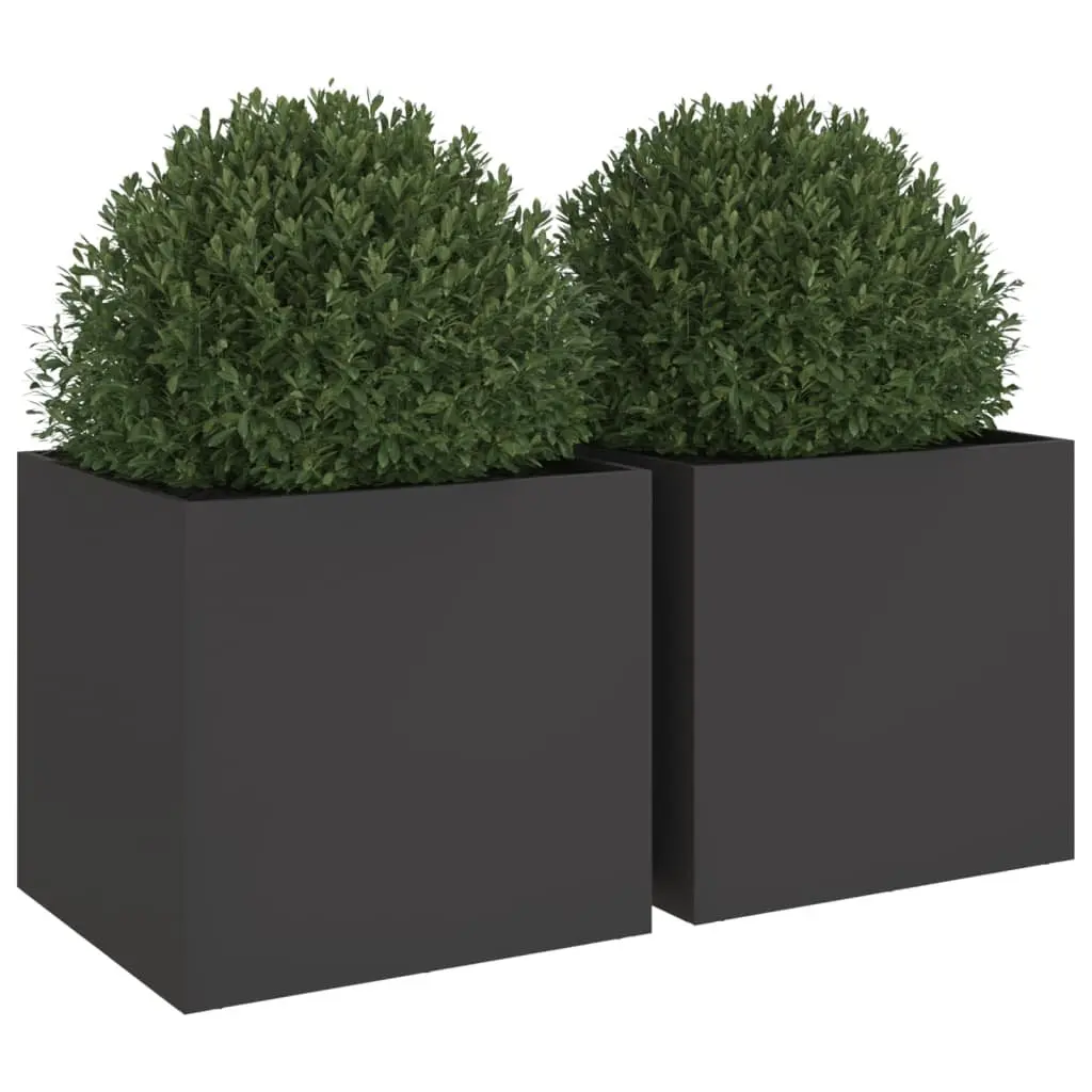 Black Steel Outdoor Flower Box 49x47x46cm Sturdy Frame Planters 2 Piece Garden Decor