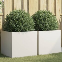 Steel Planters 2 pcs White 49x47x46 cm Garden Raised Bed Flower Box Outdoor