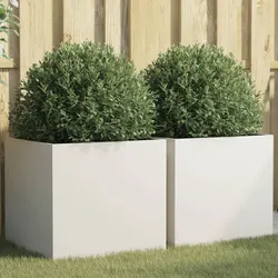 Steel Planters 2 pcs White 49x47x46 cm Garden Raised Bed Flower Box Outdoor