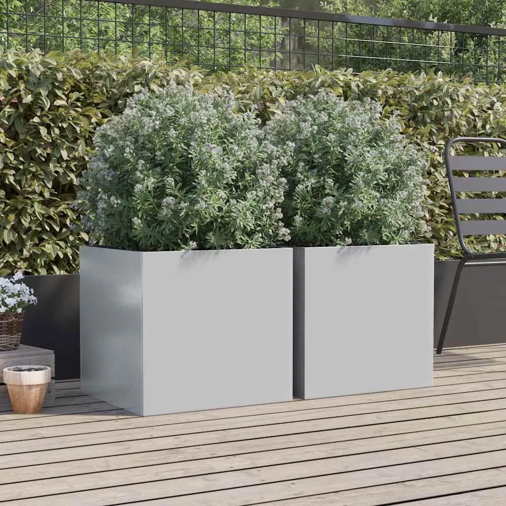 Galvanised Steel Garden Planters 49x47x46cm Silver Set of 2 Outdoor Pots