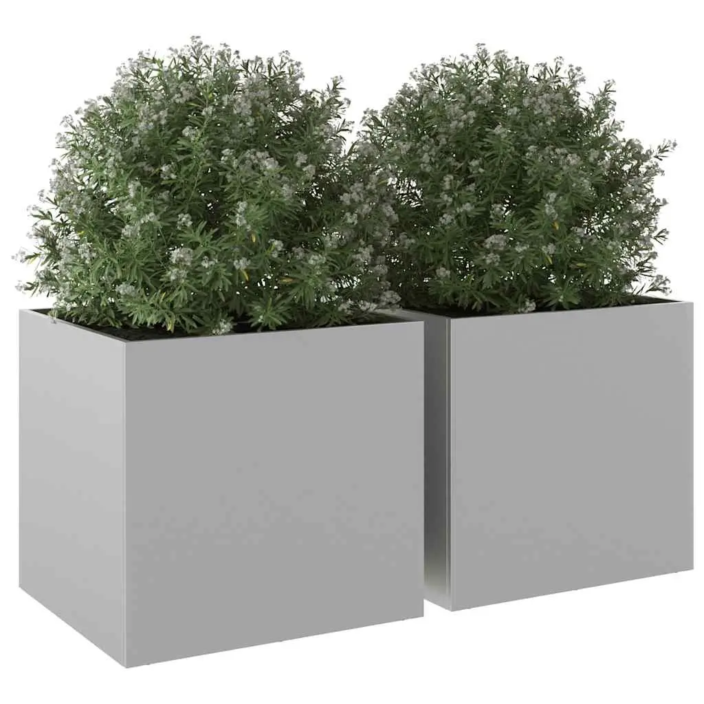 Galvanised Steel Garden Planters 49x47x46cm Silver Set of 2 Outdoor Pots