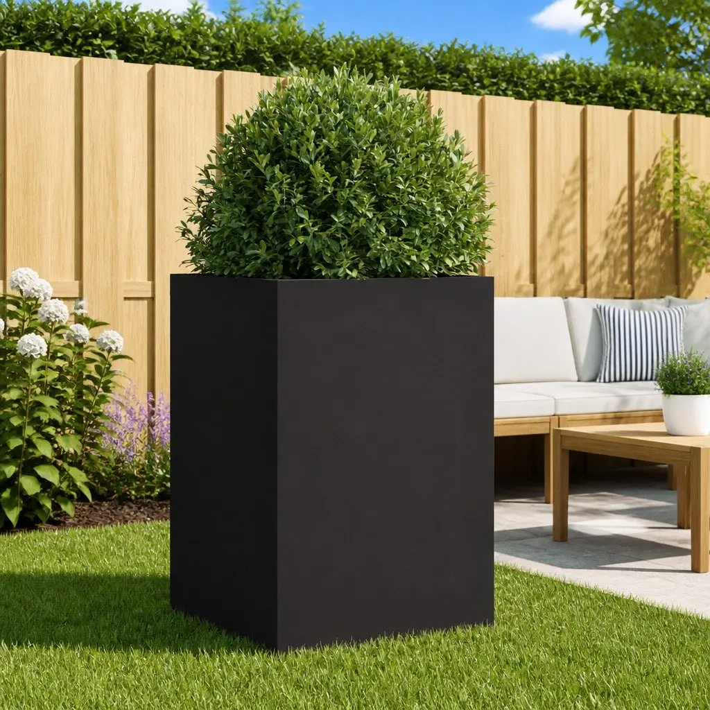 Steel Planter Box Outdoor Garden Raised Bed Flower Container Black 52x48x75cm Durable Frame for Balcony Patio Decor