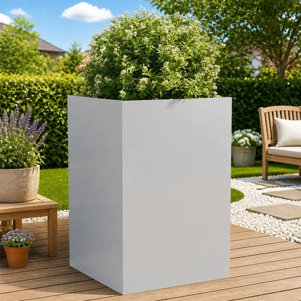 Galvanised Steel Planter Box 52x48x75cm Silver for Outdoor Garden Patio Use