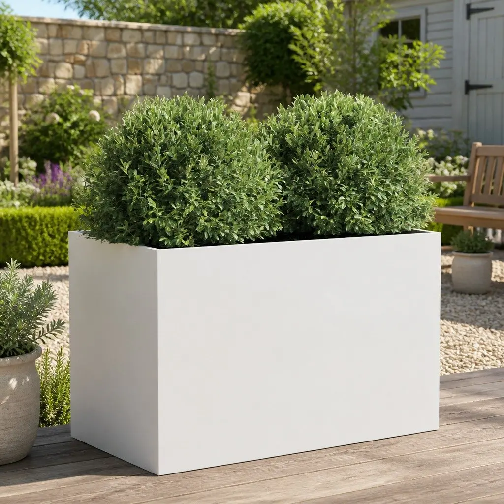 Planter Box Steel 62x40x39 cm White Raised Bed Garden Decoration Outdoor