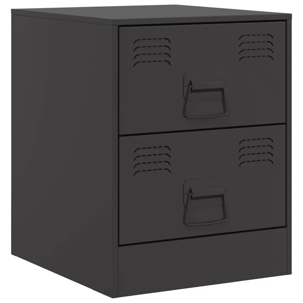 Bedside Tables Steel Black 2 Piece Storage Cabinets Nightstand Furniture