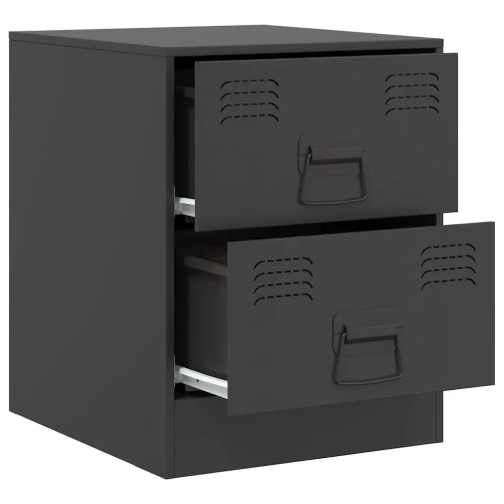 Bedside Tables Steel Black 2 Piece Storage Cabinets Nightstand Furniture