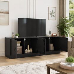 Practical Black Steel Frame TV Cabinets for Home Organization - 2 Pack
