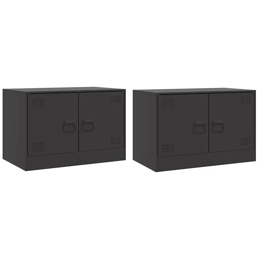 TV Cabinet Cold-Rolled Steel Frame 67x39x44cm Black Set of 2